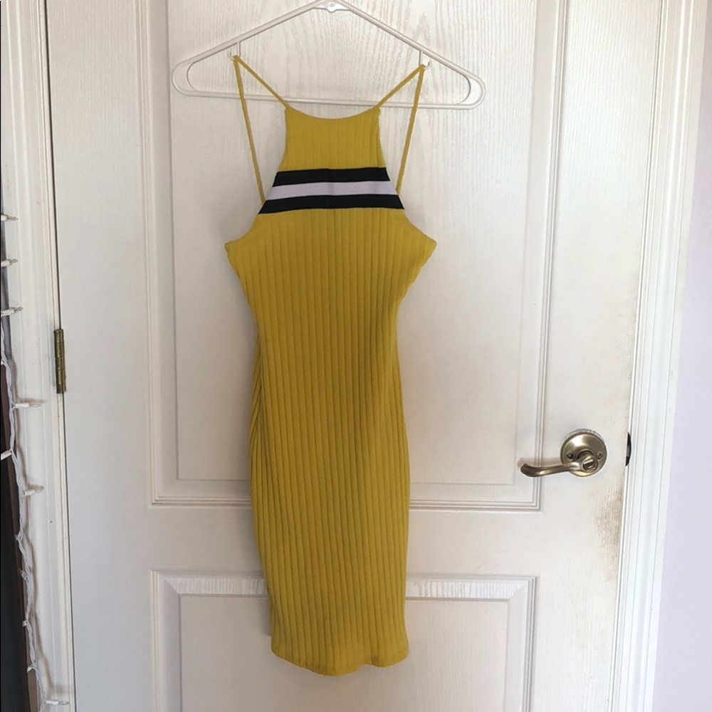 yellow stripe body con dress